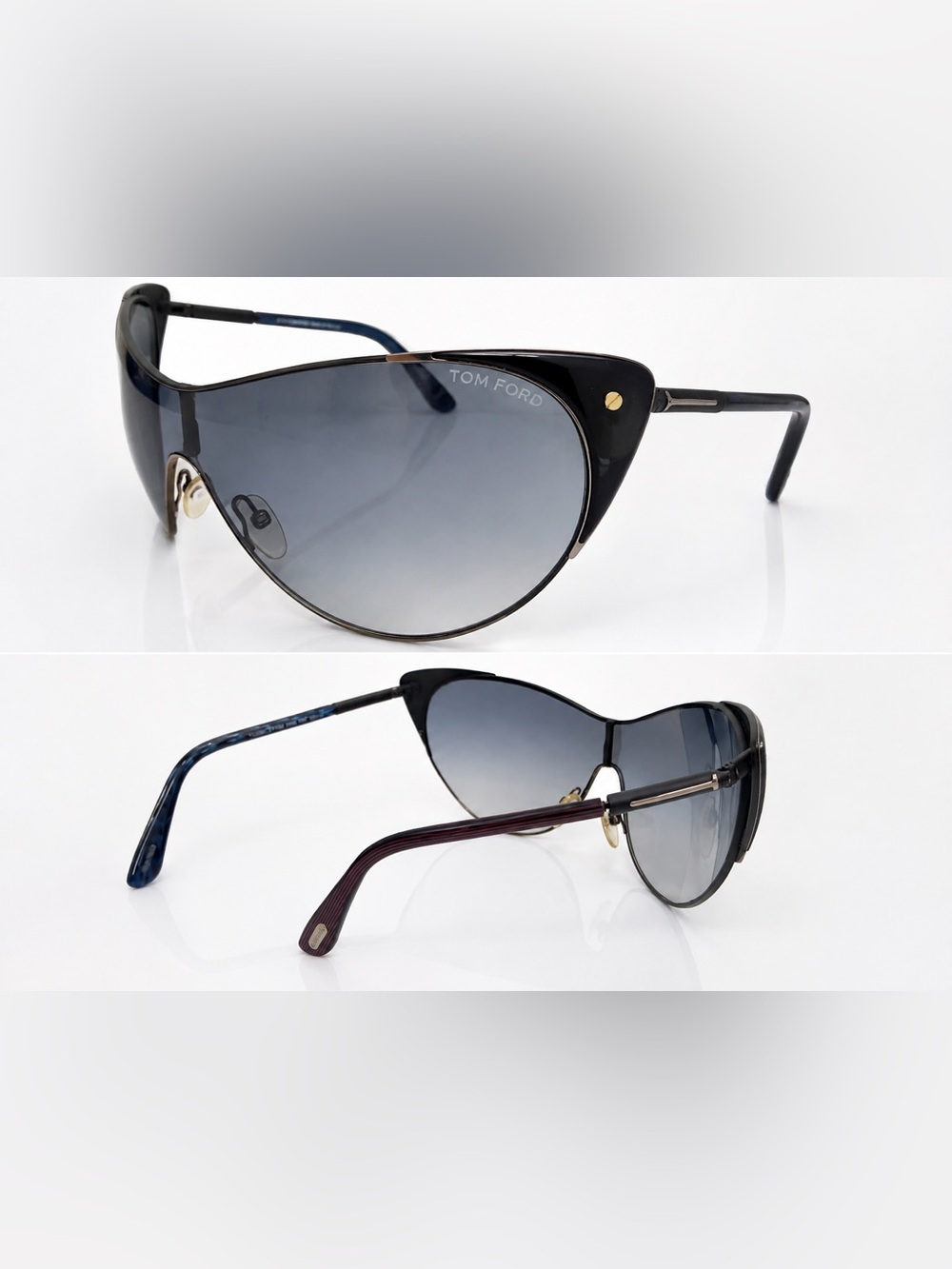 Tom Ford Black Cat-Eye Sunglasses with Gray Gradient Lenses